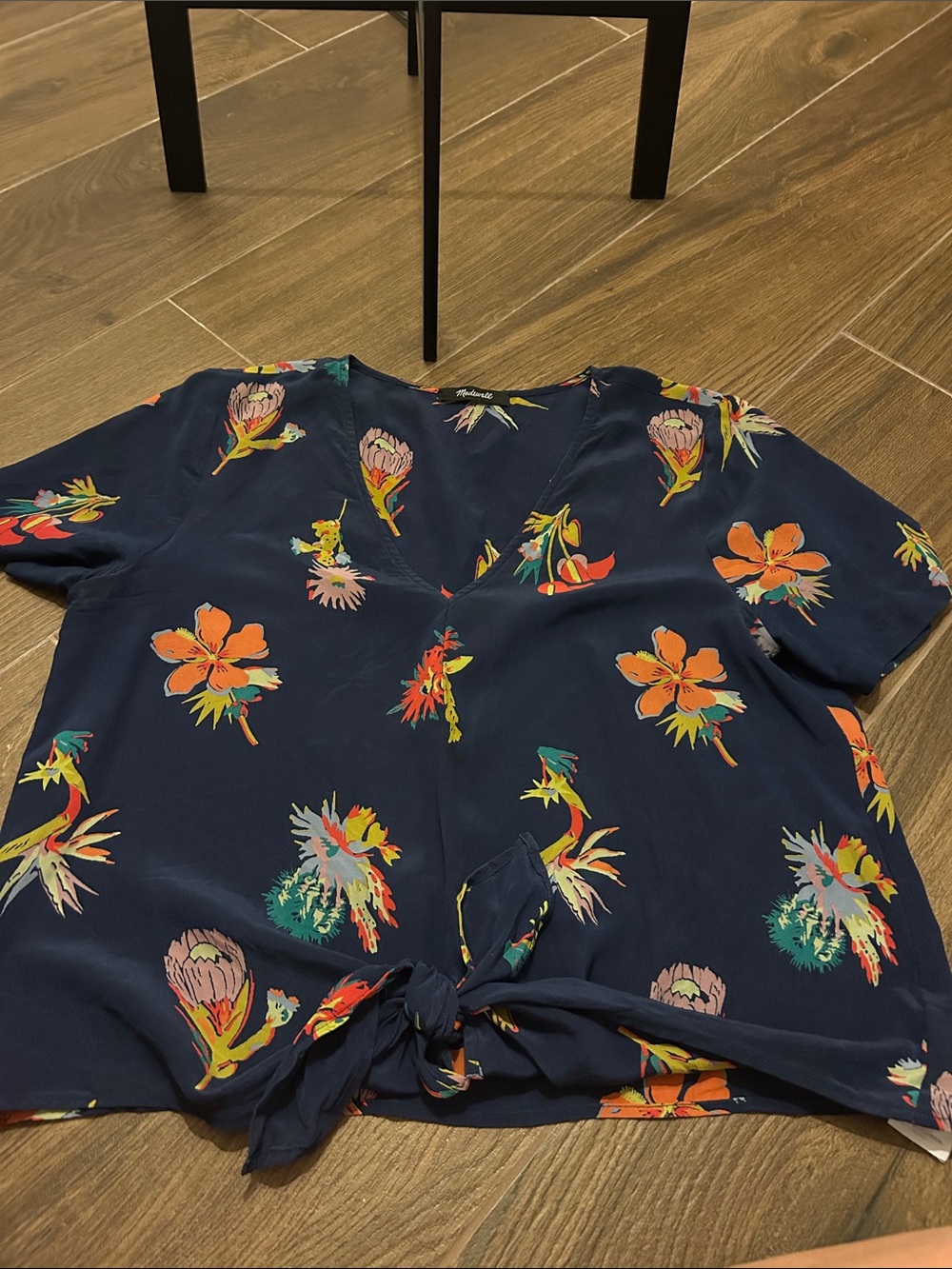 Madewell Navy Floral Scoop-Neck Top